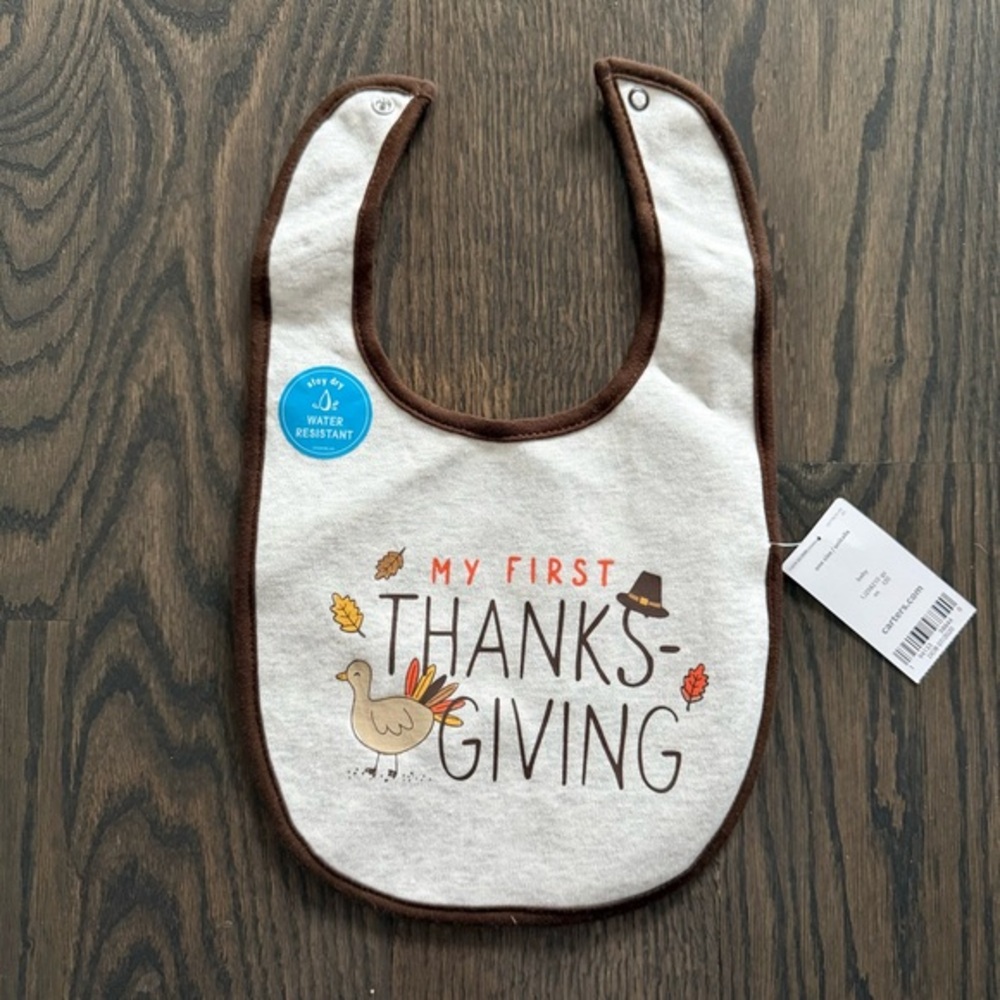 NWT Carter’s My First Thanksgiving Baby Bib with Turkey Design 100% Cotton